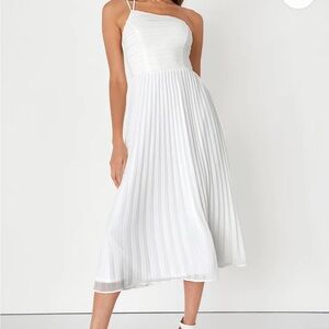 Lulu's White One Shoulder Pleated Dress